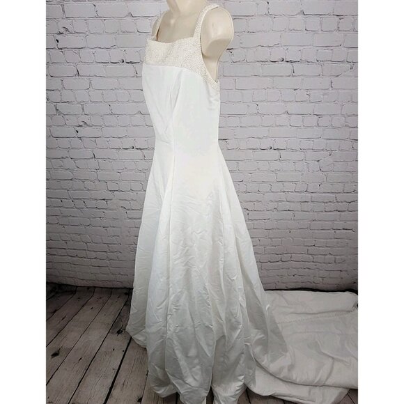 Alfred Angelo White Pearl Beaded Train Bridal A-Line #1973 Wedding Dress Gown 16 - Picture 16 of 16